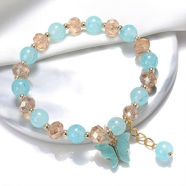 Handmade Blue Beaded Butterfly Bracelet